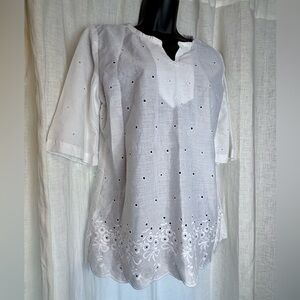 Vintage  White Eyelet Embroidered Cotton Peasant Poet Boho  Top